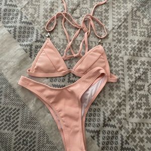Baby Pink Bathing Suit from store in ASOS, silver latch detailings.